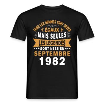 Les légendes sont nées en Septembre 1982 - T-shirt homme - noir - Devant - AI Model Male 178 light (178cm)