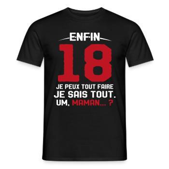 Enfin 18 Ans Cadeau Humor Fille 18 Anniversaire - T-shirt homme - noir - Devant - AI Model Male 178 light (178cm)