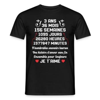 Couple 3 Ans amour Anniversaire de mariage Cadeau - T-shirt homme - noir - Devant - AI Model Male 178 light (178cm)