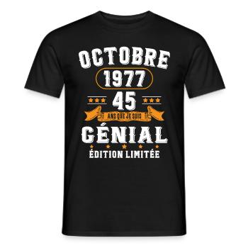 45 Ans Anniversaire Vintage Né(e) en Octobre 1977 - T-shirt homme - noir - Devant - AI Model Male 178 light (178cm)