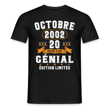 20 Ans Anniversaire Vintage Né(e) en Octobre 2002 - T-shirt homme - noir - Devant - AI Model Male 178 light (178cm)
