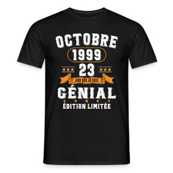 23 Ans Anniversaire Vintage Né(e) en Octobre 1999 - T-shirt homme - noir - Devant - AI Model Male 178 light (178cm)