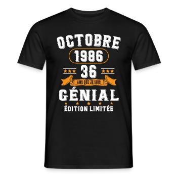 36 Ans Anniversaire Vintage Né(e) en Octobre 1986 - T-shirt homme - noir - Devant - AI Model Male 178 light (178cm)