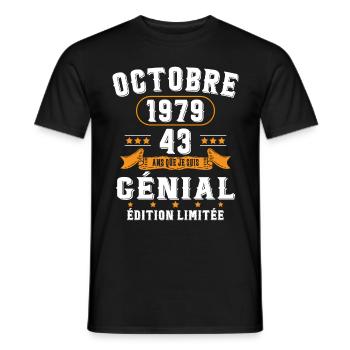 43 Ans Anniversaire Vintage Né(e) en Octobre 1979 - T-shirt homme - noir - Devant - AI Model Male 178 light (178cm)