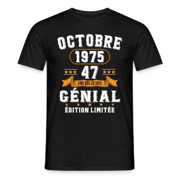 47 Ans Anniversaire Vintage Né(e) en Octobre 1975 - T-shirt homme - noir - Devant - AI Model Male 178 light (178cm)