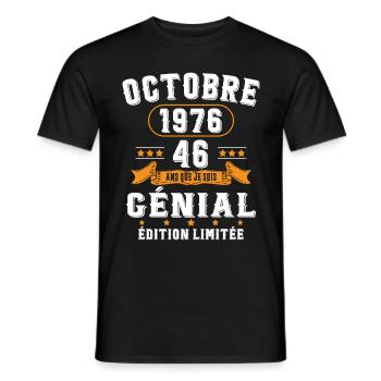 46 Ans Anniversaire Vintage Né(e) en Octobre 1976 - T-shirt homme - noir - Devant - AI Model Male 178 light (178cm)