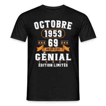 69 Ans Anniversaire Vintage Né(e) en Octobre 1953 - T-shirt homme - noir - Devant - AI Model Male 178 light (178cm)