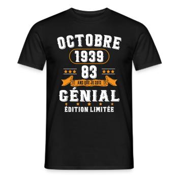 83 Ans Anniversaire Vintage Né(e) en Octobre 1939 - T-shirt homme - noir - Devant - AI Model Male 178 light (178cm)
