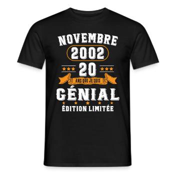 20 Ans Anniversaire Vintage Né(e) en Novembre 2002 - T-shirt homme - noir - Devant - AI Model Male 178 light (178cm)