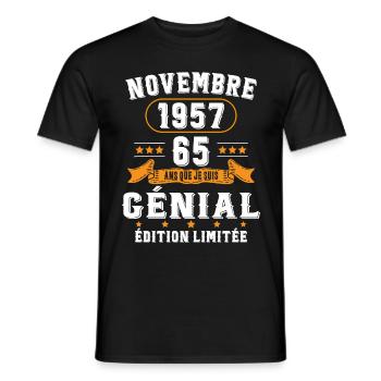 65 Ans Anniversaire Vintage Né(e) en Novembre 1957 - T-shirt homme - noir - Devant - AI Model Male 178 light (178cm)