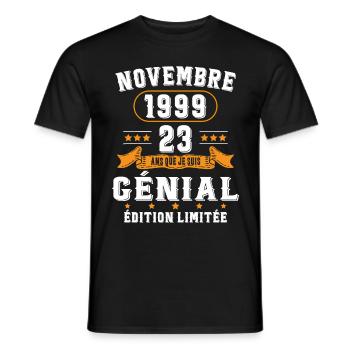 23 Ans Anniversaire Vintage Né(e) en Novembre 1999 - T-shirt homme - noir - Devant - AI Model Male 178 light (178cm)