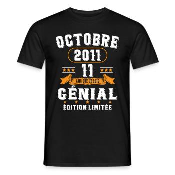 11 Ans Anniversaire Vintage Né(e) en Octobre 2011 - T-shirt homme - noir - Devant - AI Model Male 178 light (178cm)