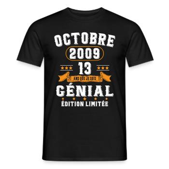 13 Ans Anniversaire Vintage En Octobre 2009 - T-shirt homme - noir - Devant - AI Model Male 178 light (178cm)