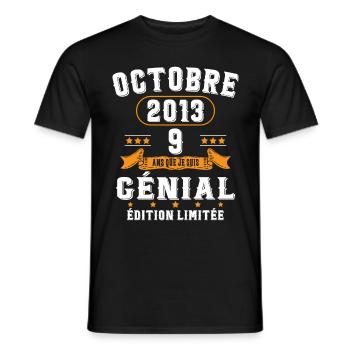 9 Ans Anniversaire Vintage Né(e) en Octobre 2013 - T-shirt homme - noir - Devant - AI Model Male 178 light (178cm)