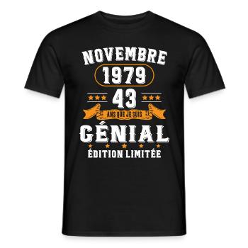 43 Ans Anniversaire Vintage Né(e) en Novembre 1979 - T-shirt homme - noir - Devant - AI Model Male 178 light (178cm)