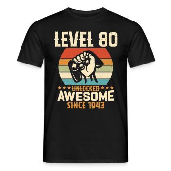 Level 80 Jahre Gaming-Geburtstagsgeschenk freischalten - Männer T-Shirt - Schwarz - Vorne - AI Model Male 178 light (178cm)