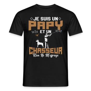 Papy et Chasseur Humour Cadeau - T-shirt homme - noir - Devant - AI Model Male 178 light (178cm)