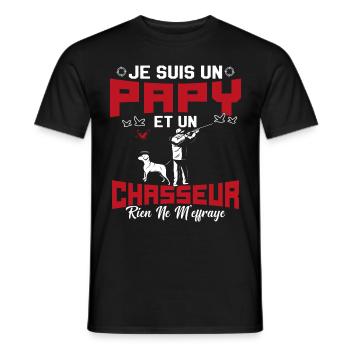 Papy et Chasseur Humour Cadeau - T-shirt homme - noir - Devant - AI Model Male 178 light (178cm)
