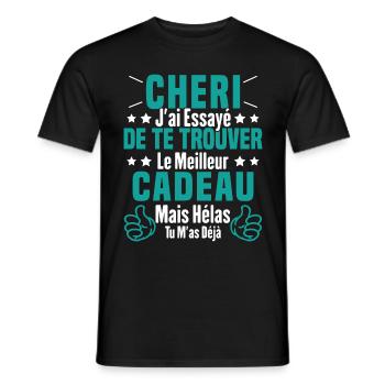 Chéri Saint Valentin Amour Couple Humour - T-shirt homme - noir - Devant - AI Model Male 178 light (178cm)