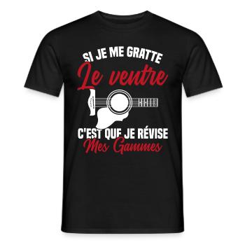 Si je me gratte le ventre humour guitariste - T-shirt homme - noir - Devant - AI Model Male 178 light (178cm)
