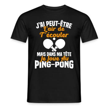 Dans ma tête je joue au ping pong Cadeau Humour - T-shirt homme - noir - Devant - AI Model Male 178 light (178cm)