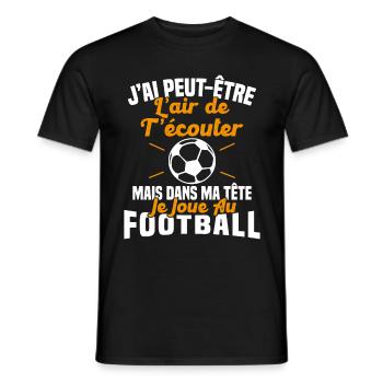 Dans matête je joue au football Cadeau Humour Foot - T-shirt homme - noir - Devant - AI Model Male 178 light (178cm)