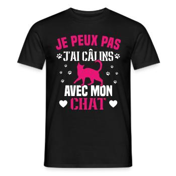 je peux pas j'ai câlins avec mon chat Cadeau - T-shirt homme - noir - Devant - AI Model Male 178 light (178cm)