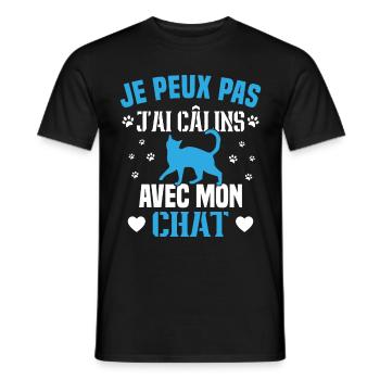 je peux pas j'ai câlins avec mon chat Cadeau - T-shirt homme - noir - Devant - AI Model Male 178 light (178cm)