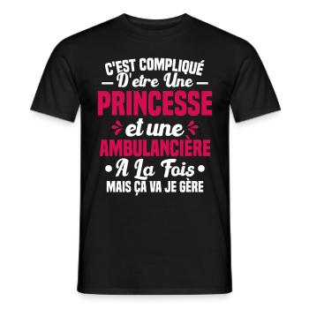 Princesse et Ambulancière Cadeau Humour - T-shirt homme - noir - Devant - AI Model Male 178 light (178cm)