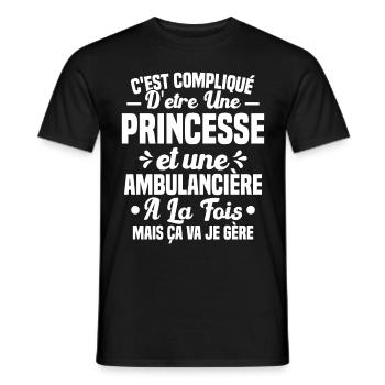 Princesse et Ambulancière Cadeau Humour - T-shirt homme - noir - Devant - AI Model Male 178 light (178cm)