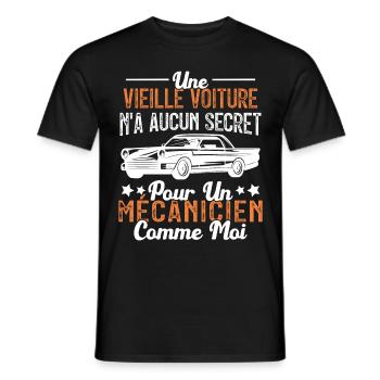 Une Vieille Voiture N'a Aucun Secret Humour Mécano - T-shirt homme - noir - Devant - AI Model Male 178 light (178cm)