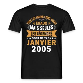 Les légendes sont nées en Janvier 2005 Vintage - T-shirt homme - noir - Devant - AI Model Male 178 light (178cm)