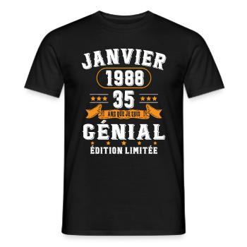 35 Ans Janvier 1988 Vintage Cadeau D'anniversaire - T-shirt homme - noir - Devant - AI Model Male 178 light (178cm)