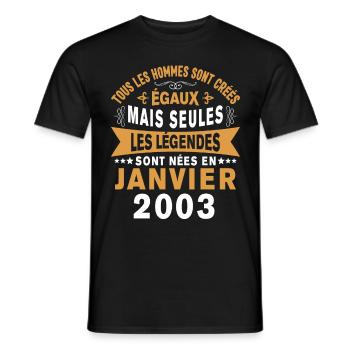 Les légendes sont nées en Janvier 2003 Vintage - T-shirt homme - noir - Devant - AI Model Male 178 light (178cm)