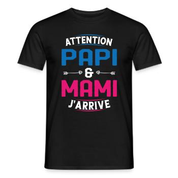 Papi et Mamie j'arrive - T-shirt homme - noir - Devant - AI Model Male 178 light (178cm)