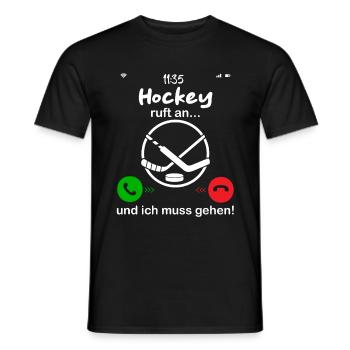 Hockey ruft an... und ich muss gehen - Männer T-Shirt - Schwarz - Vorne - AI Model Male 178 light (178cm)
