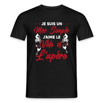 Je suis un Mec Simple j'aime Le Vélo Et L'apéro - T-shirt homme - noir - Devant - AI Model Male 178 light (178cm)