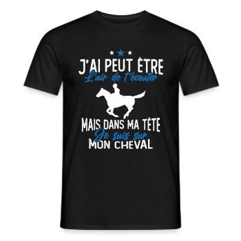 Je suis à cheval - cadeau humour cheval équitation - T-shirt homme - noir - Devant - AI Model Male 178 light (178cm)