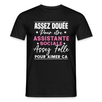 Assistante Sociale Humour Métier Idée Cadeau Femme - T-shirt homme - noir - Devant - AI Model Male 178 light (178cm)