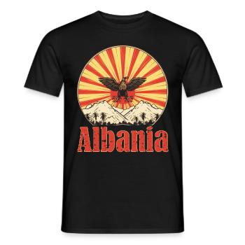 Albania Albanian Flag Vintage Sunset Souvenir - Männer T-Shirt - Schwarz - Vorne - AI Model Male 178 light (178cm)