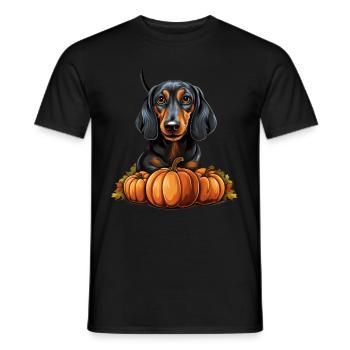 Dackel Hund Kürbis Lazy Halloween Party Kostüm - Männer T-Shirt - Schwarz - Vorne - AI Model Male 178 light (178cm)