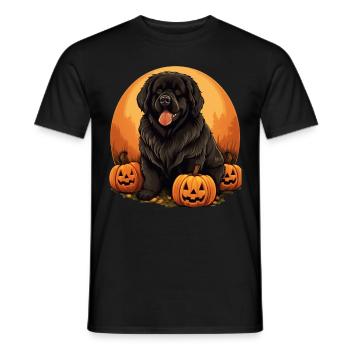 Newfoundland Dog Pumpkin Lazy Halloween Party - Men's T-Shirt - black - Front - AI Model Male 178 light (178cm)
