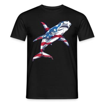 Hammerhead Shark American Flag 4th of July - Männer T-Shirt - Schwarz - Vorne - AI Model Male 178 light (178cm)