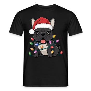 Bouledogue français Noël lumières Noël chiens m’offre - T-shirt homme - noir - Devant - AI Model Male 178 light (178cm)