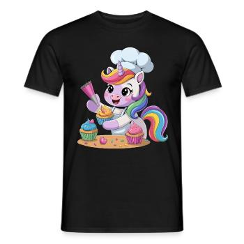 Mignon Licorne Boulanger Arc-en-ciel Cuisson Cupcake Cadeaux - T-shirt homme - noir - Devant - AI Model Male 178 light (178cm)