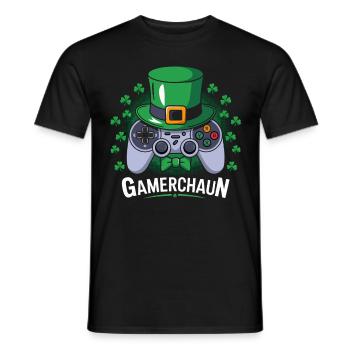 Gamerchaun Shamrock St Patrick's Day Leprechaun - Men's T-Shirt - black - Front - AI Model Male 178 light (178cm)