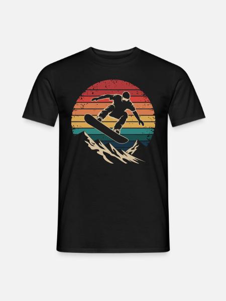 Retro Snowboarding Mountain Sunset Snowboard - Men's T-Shirt - black