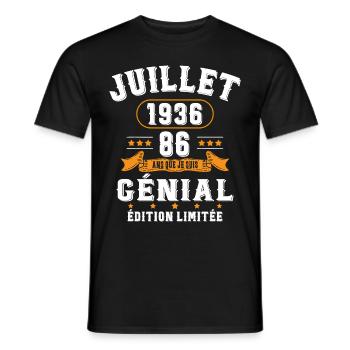86 Ans Anniversaire Vintage Né(e) en Juillet 1936 - T-shirt homme - noir - Devant - AI Model Male 178 light (178cm)