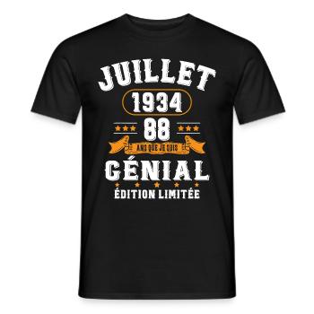 88 Ans Anniversaire Vintage Né(e) en Juillet 1934 - T-shirt homme - noir - Devant - AI Model Male 178 light (178cm)