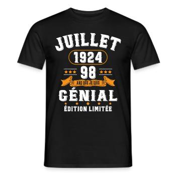 98 Ans Anniversaire Vintage Né(e) en Juillet 1924 - T-shirt homme - noir - Devant - AI Model Male 178 light (178cm)